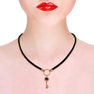 0.5 Carat 14K Solid Rose Gold Leather Key Necklace Garnet