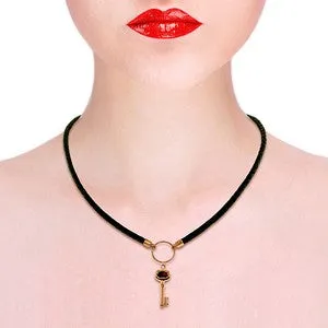 0.5 Carat 14K Solid Rose Gold Leather Key Necklace Garnet
