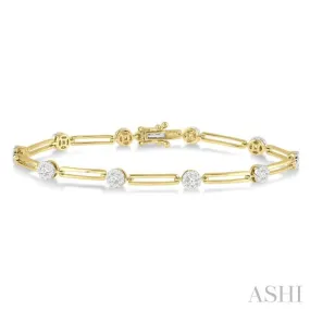 1 1/5 Ctw Lovebright Round Cut Diamond Paper Clip Link Bracelet in 14K Yellow and White Gold