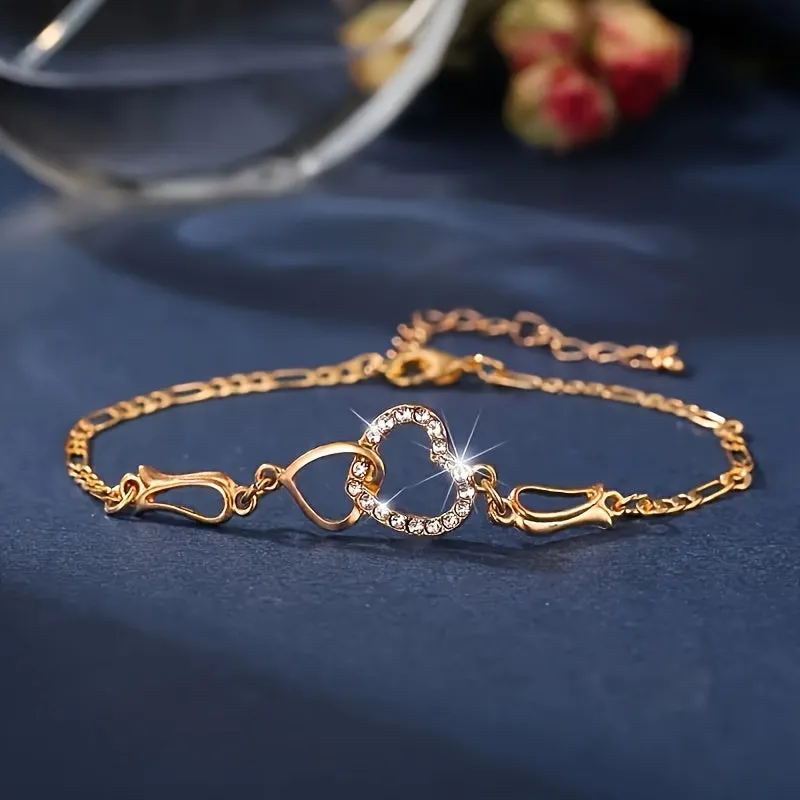 1 Pair of Chic Heart-Shaped Earrings   1 Necklace   1 Bracelet Jewelry Set - Sparkling Golden or Silvery Finish - Ideal Gift for Her, Perfect for Any Occasion, Durable and Long-Lasting, Easy to Wear and Match with Outfits