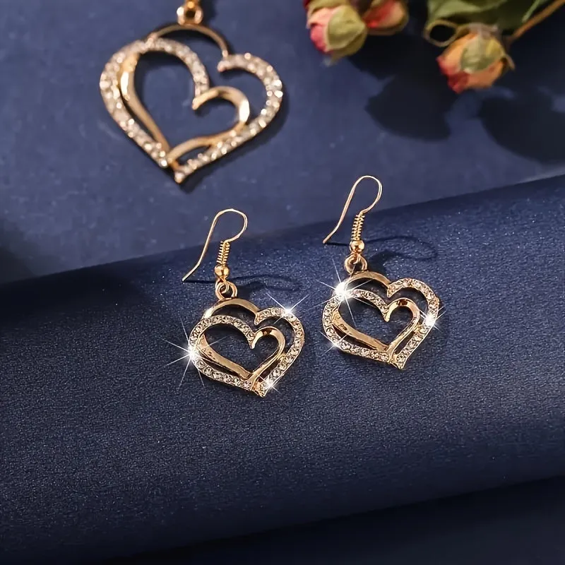1 Pair of Chic Heart-Shaped Earrings   1 Necklace   1 Bracelet Jewelry Set - Sparkling Golden or Silvery Finish - Ideal Gift for Her, Perfect for Any Occasion, Durable and Long-Lasting, Easy to Wear and Match with Outfits