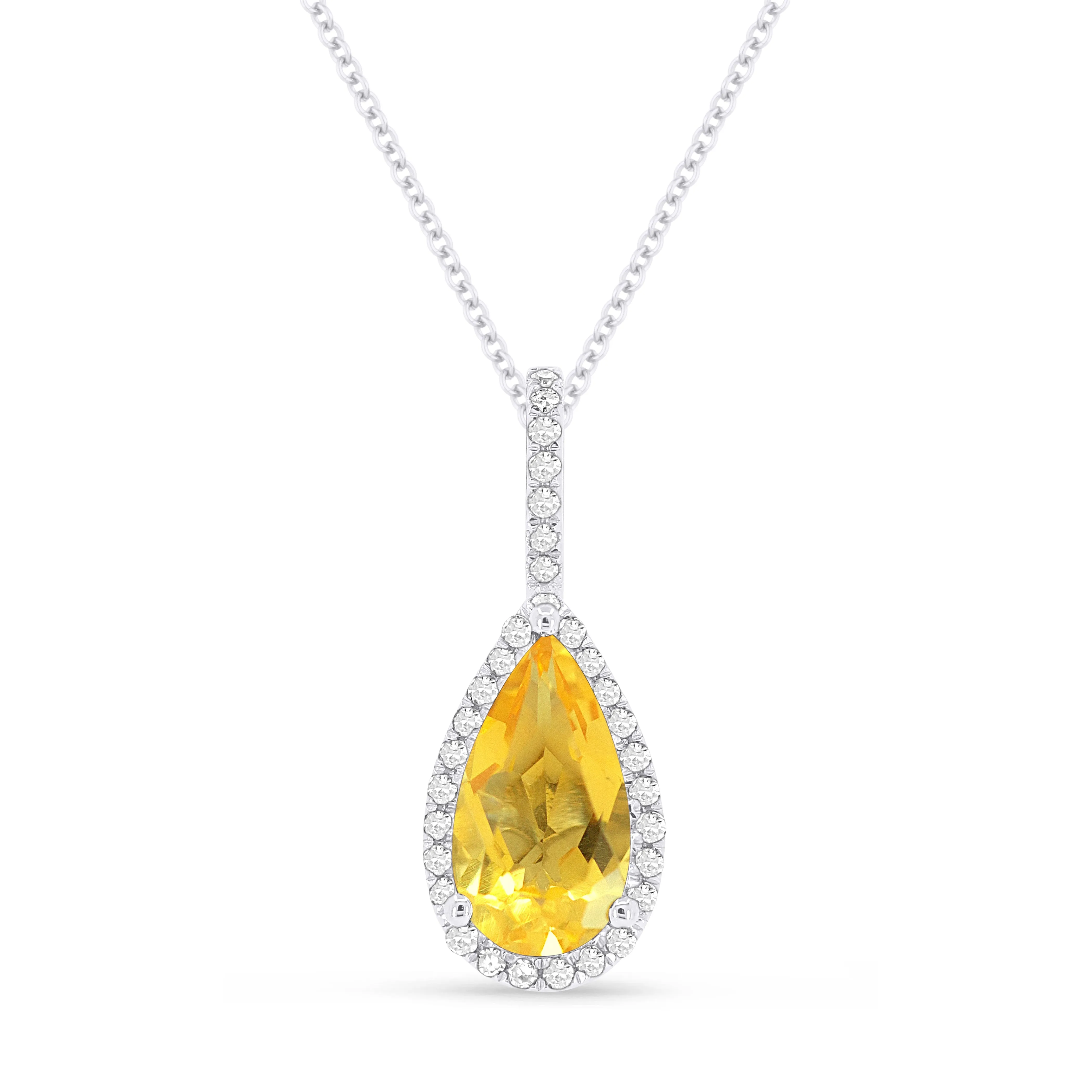 1.00Ct Citrine 16"pendant Necklace In 14K White Gold