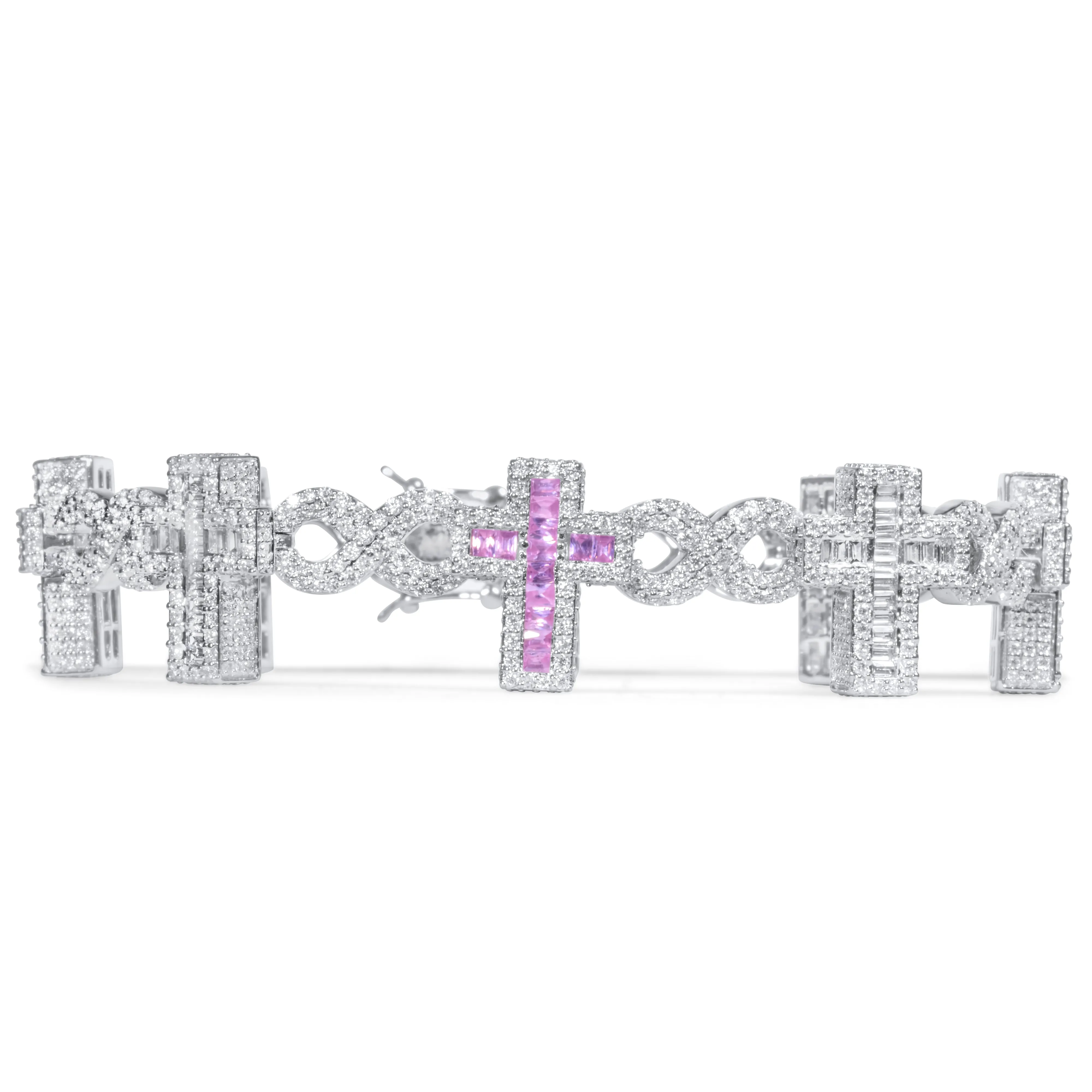 10k White Gold Diamond Cross Bracelet 9.85 ctw