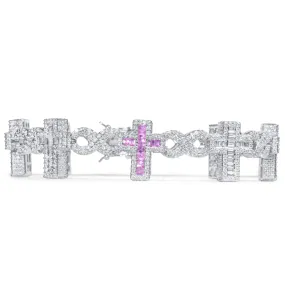 10k White Gold Diamond Cross Bracelet 9.85 ctw
