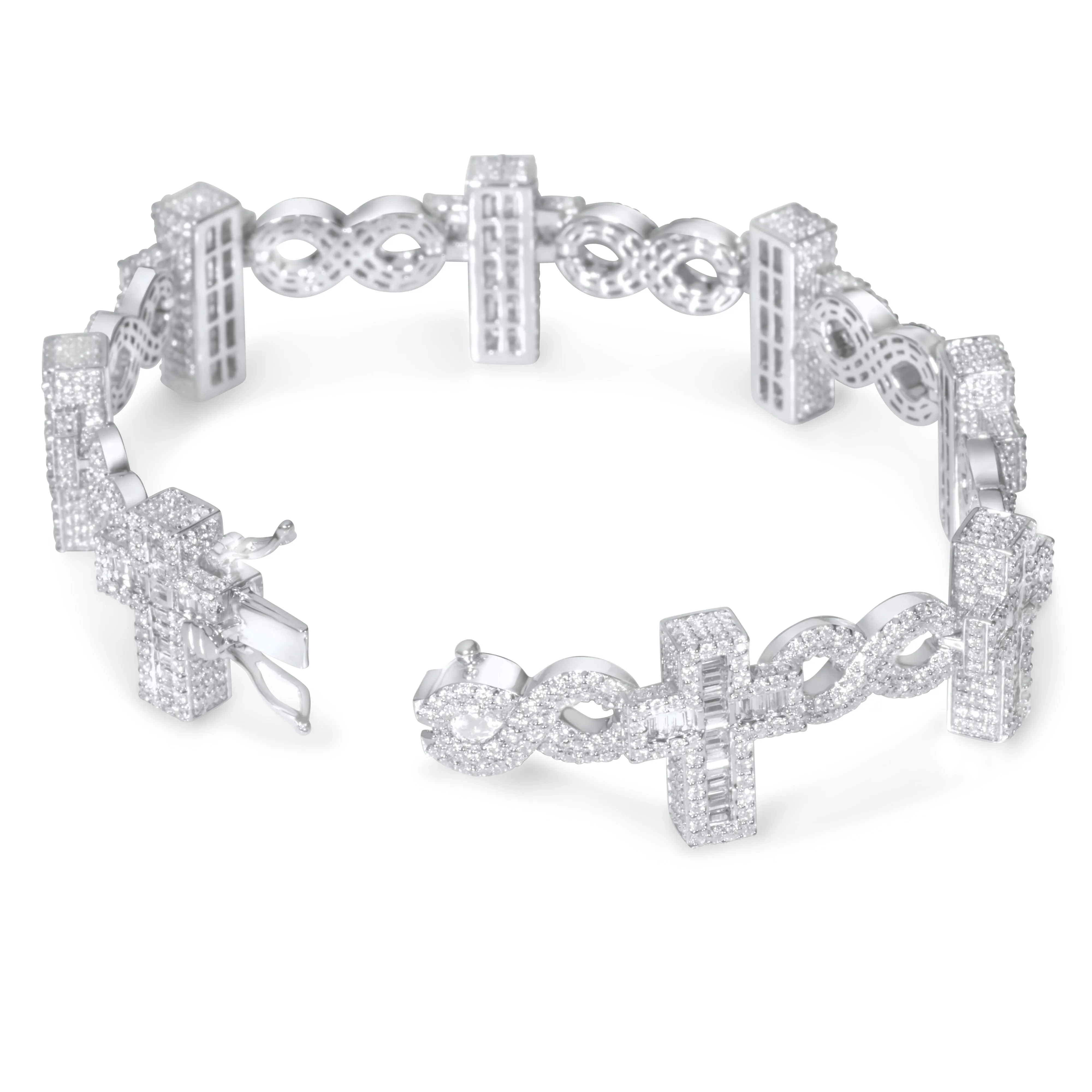 10k White Gold Diamond Cross Bracelet 9.85 ctw