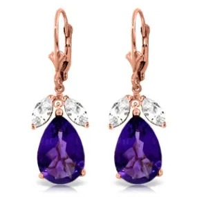 13 Carat 14K Solid Rose Gold Leverback Earrings Amethyst Rose Topaz