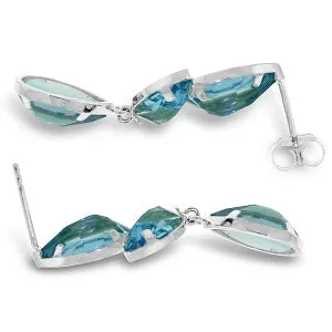 13 Carat 14K Solid White Gold Esacapades Blue Topaz Earrings