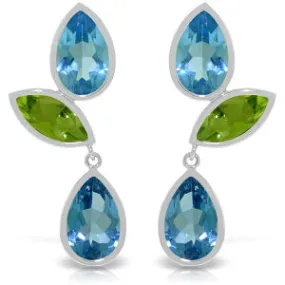 13.6 Carat 14K Solid Yellow Gold Unconventional Blue Topaz Peridot Earrings