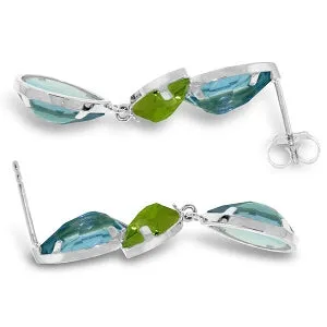 13.6 Carat 14K Solid Yellow Gold Unconventional Blue Topaz Peridot Earrings