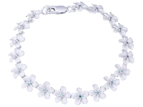 14k 08mm Plumeria Bracelet with 18 diamonds and 18pc flowers