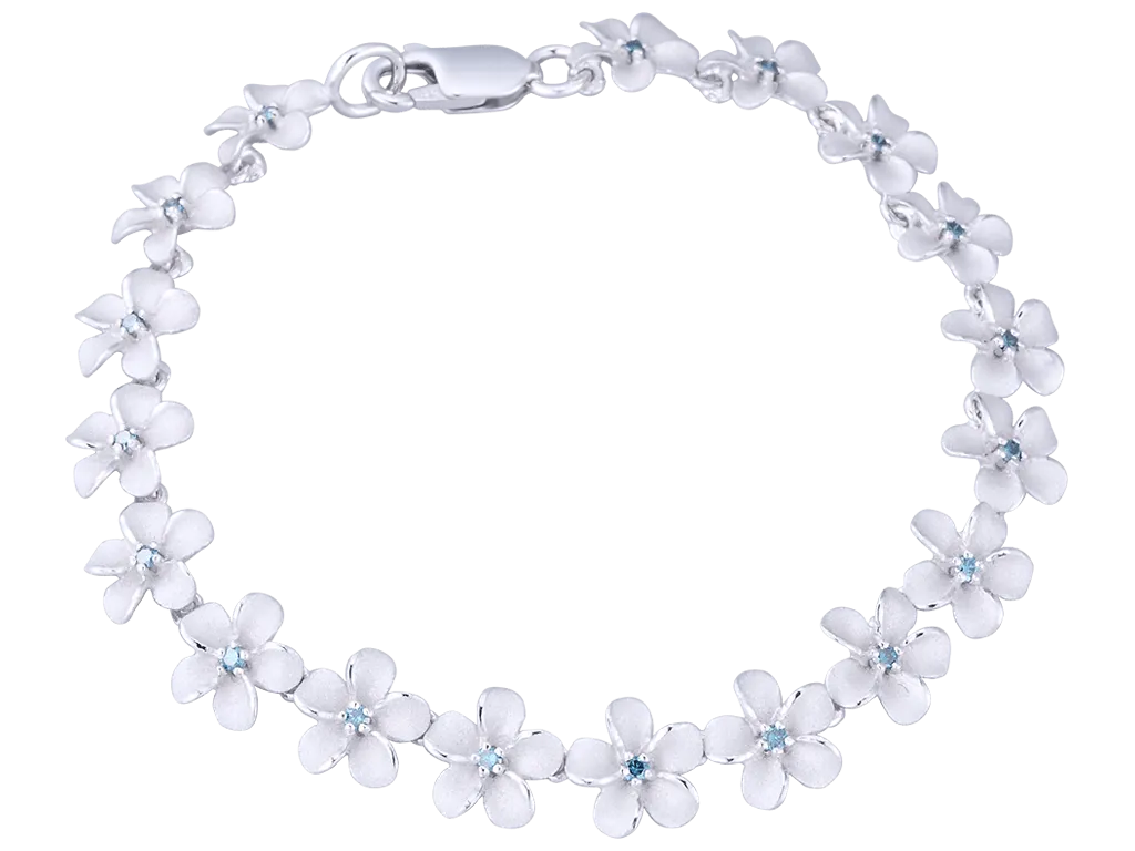 14k 08mm Plumeria Bracelet with 18 diamonds and 18pc flowers