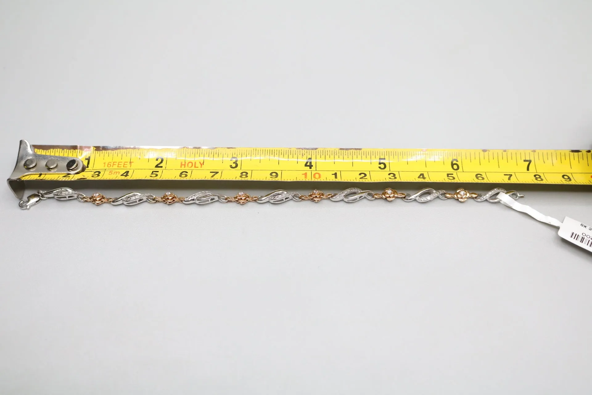 14K 2 Tone Gold Rose and Infinity Diamond Bracelet (.27CTW)(6 3/4")