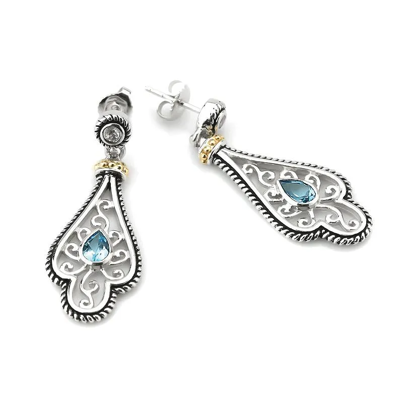 14K And 925 Sterling Sliver Earrings With Blue Topaz (141E114766BTWT)