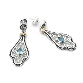 14K And 925 Sterling Sliver Earrings With Blue Topaz (141E114766BTWT)