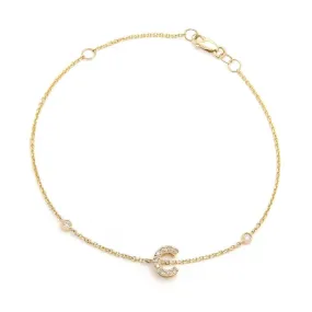 14K Gold Initial "C" Bracelet With Diamonds