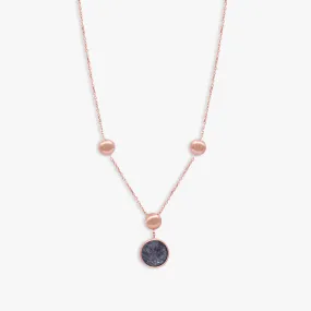 14K satin rose gold Kensington necklace in black with rutilated quartz