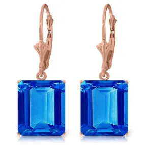 14K Solid Rose Gold Leverback Earrings Blue Topaz Certified