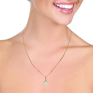 14K Solid Rose Gold Necklace w/ Parl & Rose Topaz