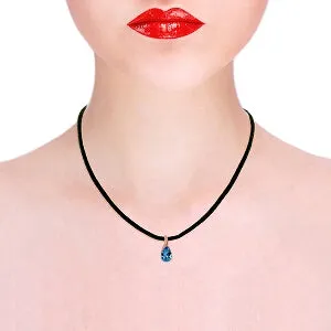 14K Solid Rose Gold/Leather Blue Topaz Necklace