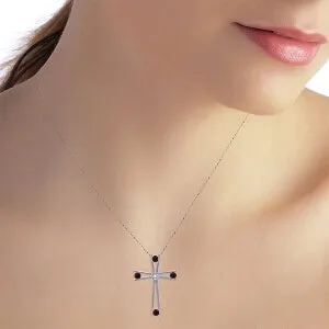 14K Solid White Gold Cross Necklace w/ Natural Diamond & Garnets
