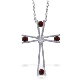 14K Solid White Gold Cross Necklace w/ Natural Diamond & Garnets