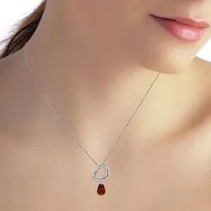 14K Solid White Gold Heart Necklace w/ Dangling Natural Garnet