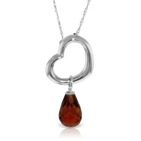 14K Solid White Gold Heart Necklace w/ Dangling Natural Garnet