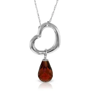 14K Solid White Gold Heart Necklace w/ Dangling Natural Garnet