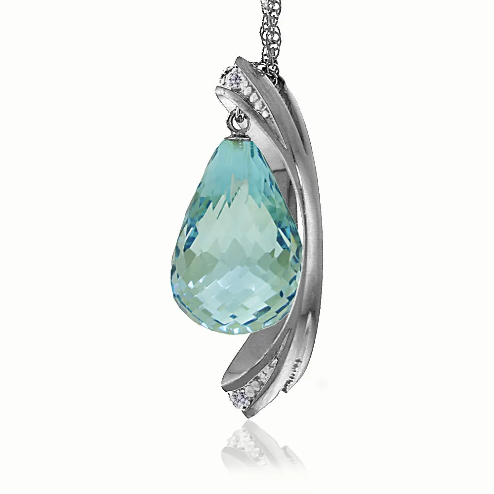 14K Solid White Gold Necklace w/ Natural Briolette Blue Topaz & Diamonds