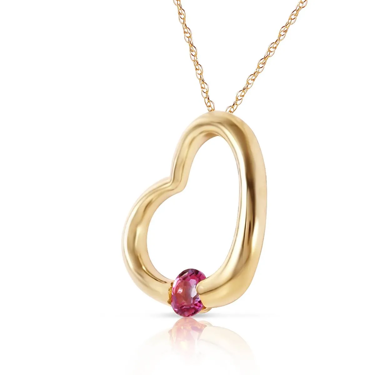 14K Solid Yellow Gold Heart Necklace w/ Natural Pink Topaz