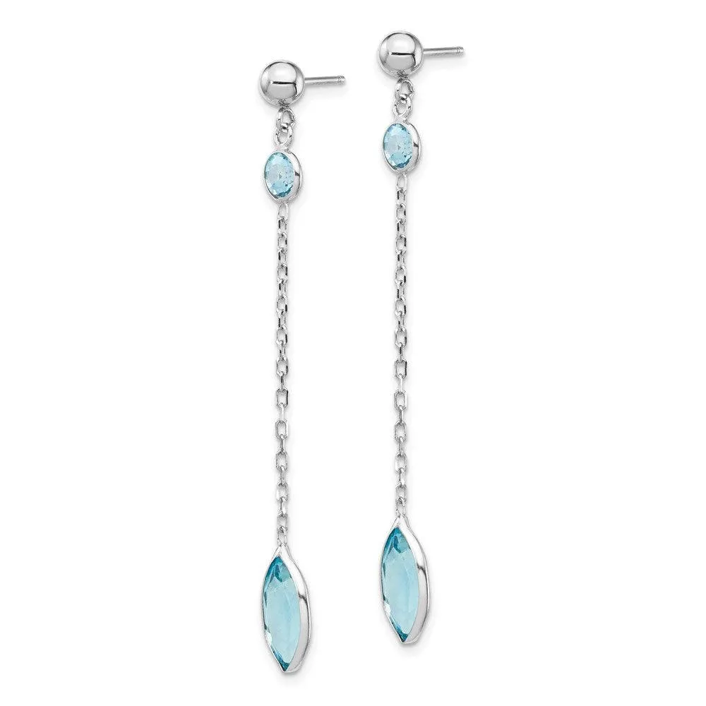 14k White Gold Blue Topaz Post Dangle Earrings