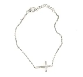 14K White Gold Petite Diamond Cross Bracelet