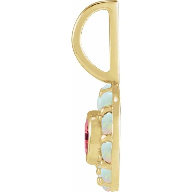 14K White or Yellow Gold Natural Pink Spinel & Opal Halo Charm Pendant