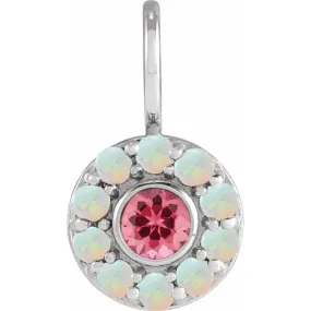 14K White or Yellow Gold Natural Pink Spinel & Opal Halo Charm Pendant