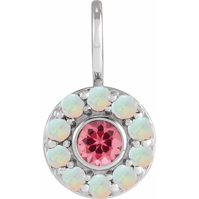 14K White or Yellow Gold Natural Pink Spinel & Opal Halo Charm Pendant