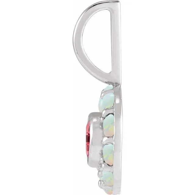 14K White or Yellow Gold Natural Pink Spinel & Opal Halo Charm Pendant