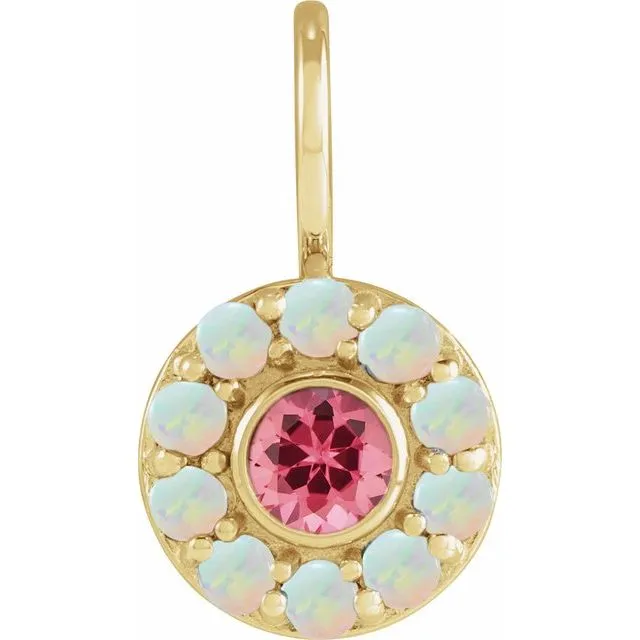 14K White or Yellow Gold Natural Pink Spinel & Opal Halo Charm Pendant