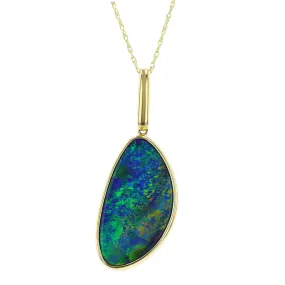 14K Yellow Gold Black Opal Pendant Necklace