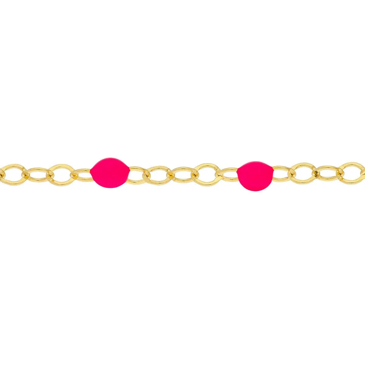 14K Yellow Gold Neon Pink Enamel Bead Piatto Chain Anklet