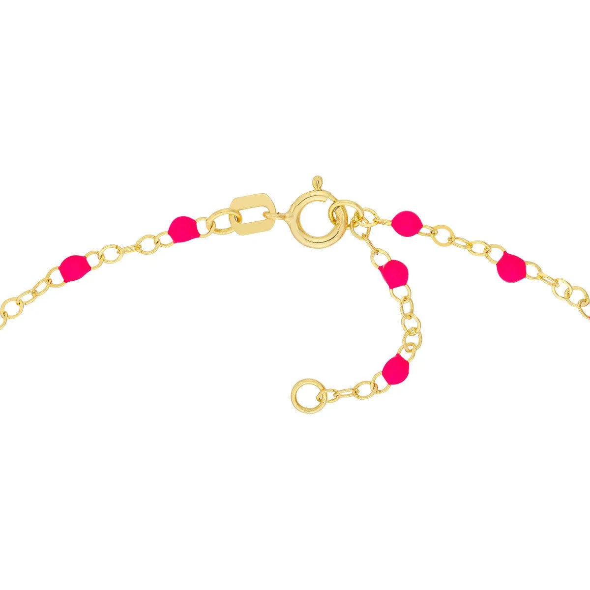 14K Yellow Gold Neon Pink Enamel Bead Piatto Chain Anklet