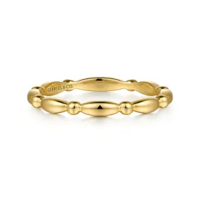 14K Yellow Gold Orzo Shape and Bujukan Bead Station Stackable Ring