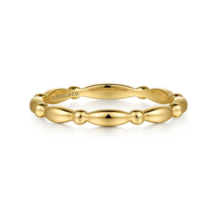 14K Yellow Gold Orzo Shape and Bujukan Bead Station Stackable Ring