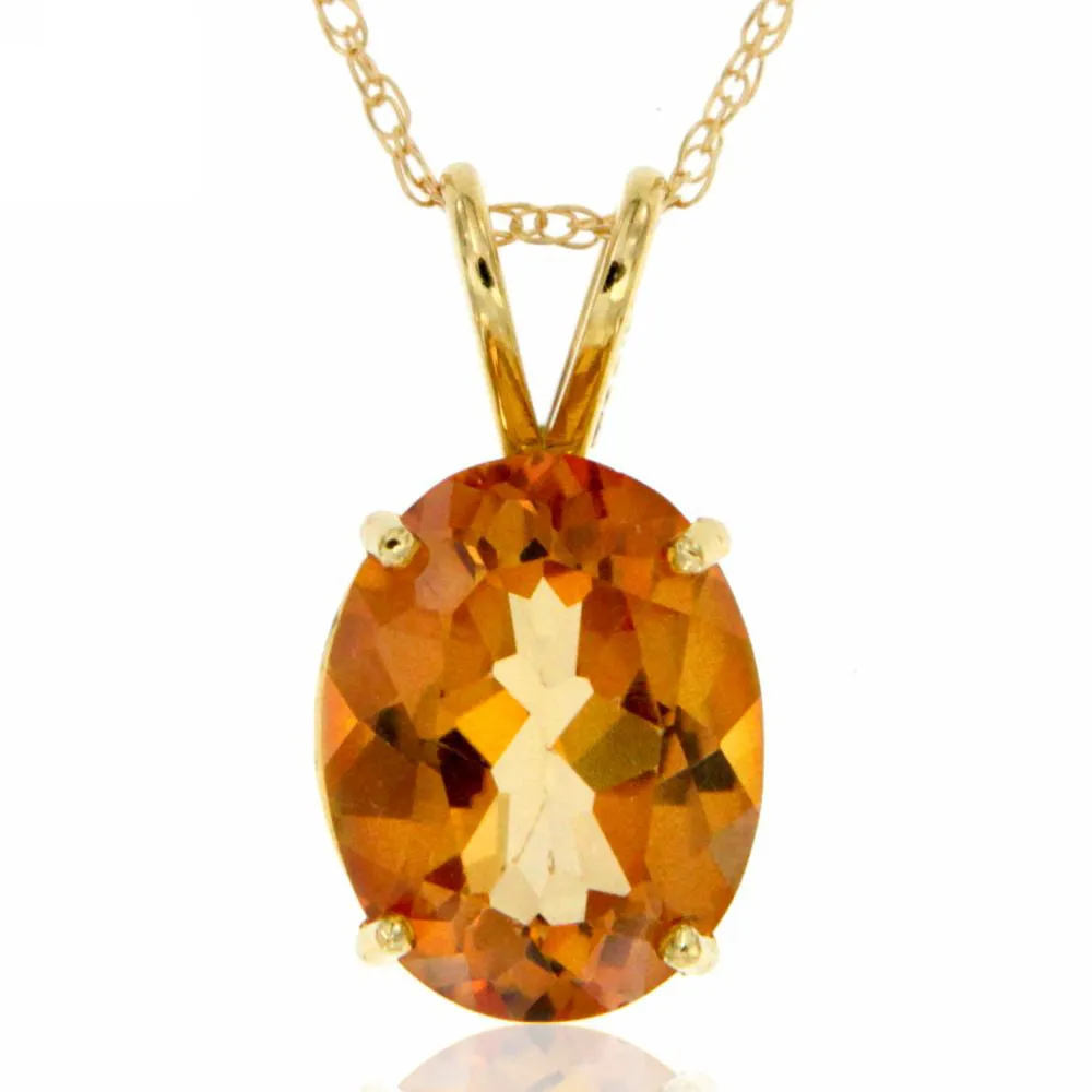 14k Yellow Gold Solitaire Color Coated Mystic Topaz Oval Gemstone Pendant with 18" Chain.