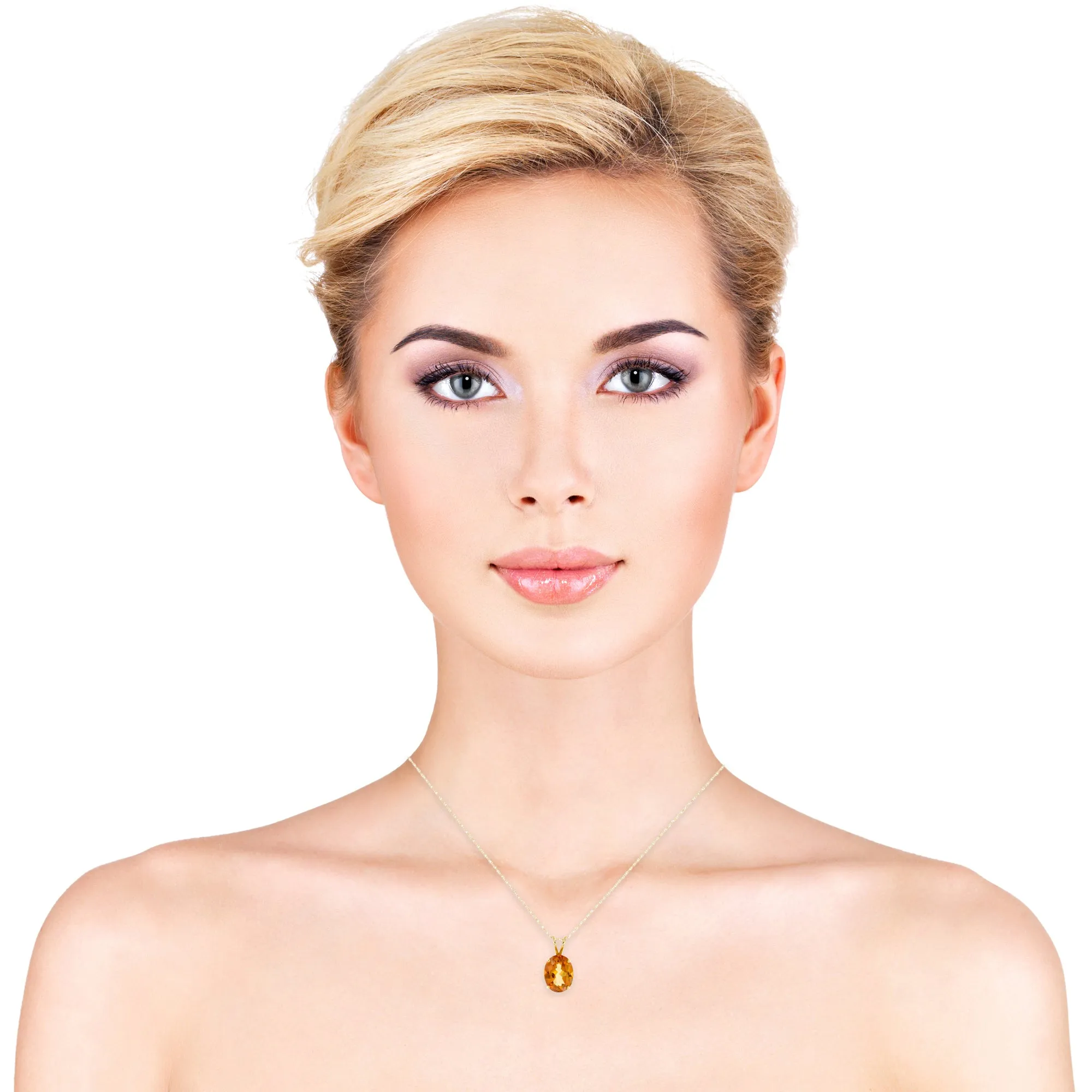 14k Yellow Gold Solitaire Color Coated Mystic Topaz Oval Gemstone Pendant with 18" Chain.