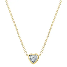 14k Yellow Gold White Topaz Bezel Heart Necklace