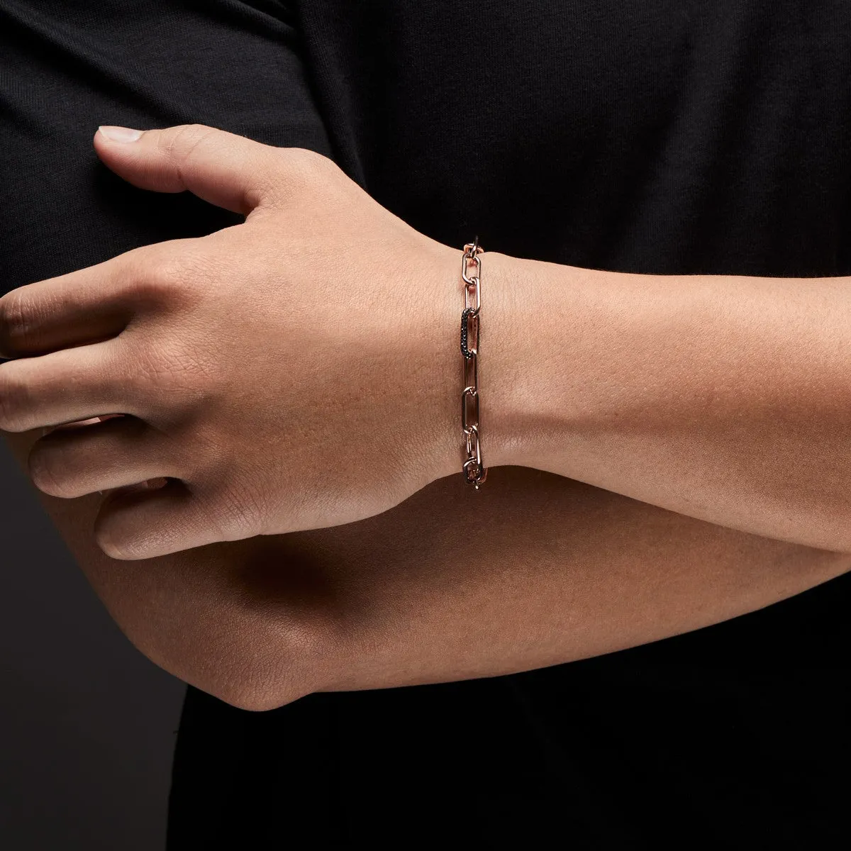 14KT Rose Gold Black Diamond Chain Link Bianco Bracelet