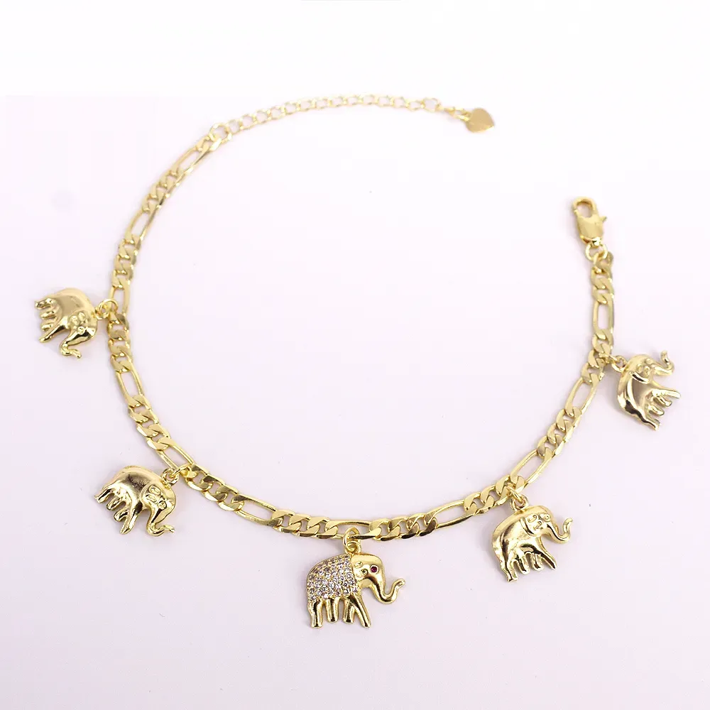 18K Gold-Filled Zirconia Elephant Anklet For Women