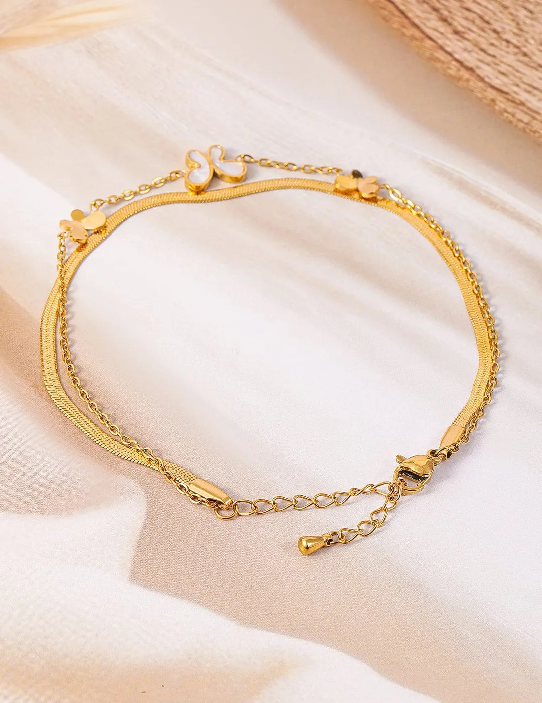 18K Gold Plated Stainless Steel Tarnish-Free Waterproof Butterfly Charm Anklet