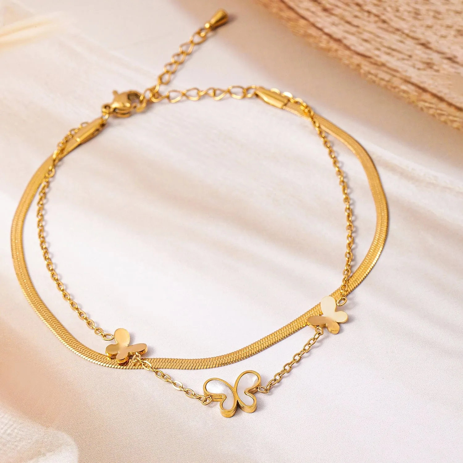 18K Gold Plated Stainless Steel Tarnish-Free Waterproof Butterfly Charm Anklet