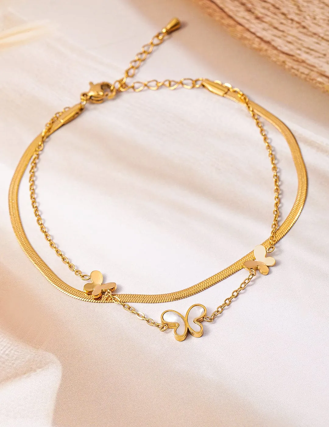 18K Gold Plated Stainless Steel Tarnish-Free Waterproof Butterfly Charm Anklet